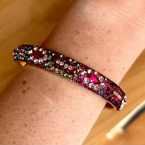 Deepa Gurnani Thin Multicolored Rhinestone Bangle - Picture 7 of 8